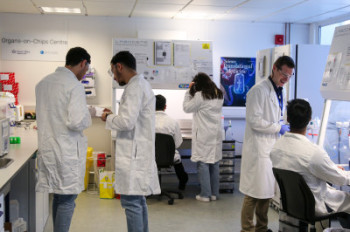 Dr Stefaan Verbruggen with students in the study/