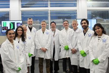 The visitors photographed with Martin Knight and post-doctoral researchers/